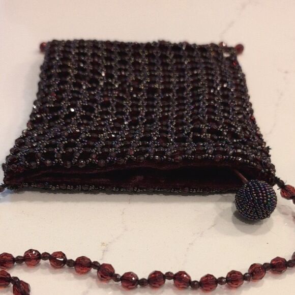 Bloomingdales Garnet Beaded Mesh Shoulder Crossbody Fringed Bag Vintage - Picture 5 of 10